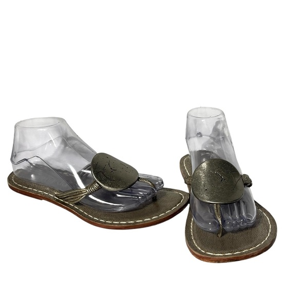 Bernardo Bronze / Silver Medallion Embellished Leather Thong Sandal - $198 - Picture 2 of 10
